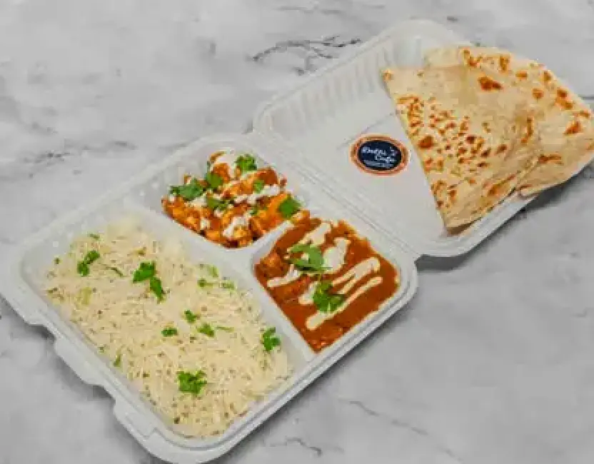 Delhi Plate with butter chicken at Delhi Cafe in Edmonton, AB